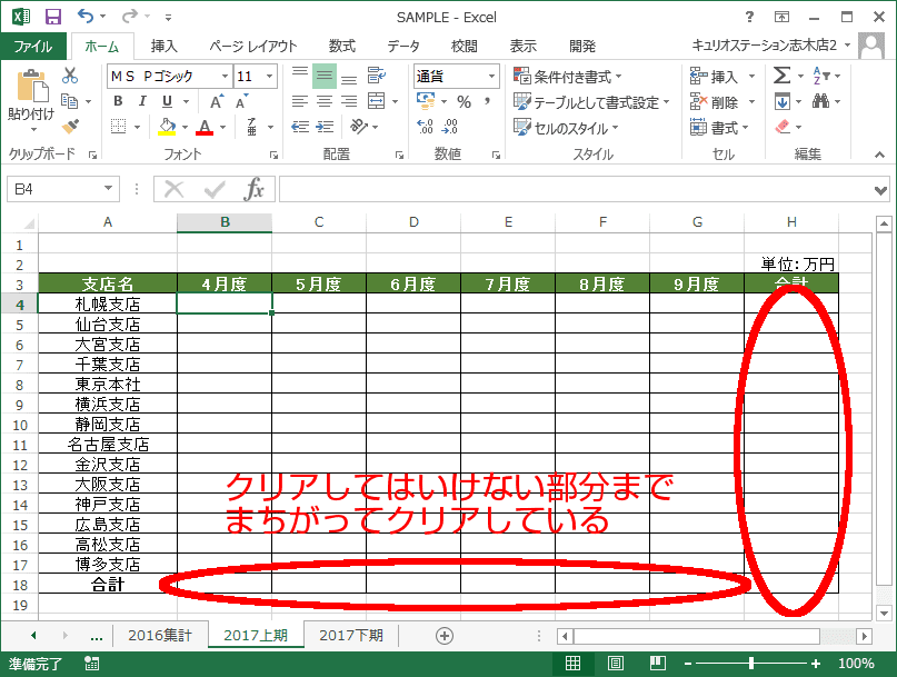 回答後の画面(正解)。選択の終点をまちがっているため、数式までクリアされている