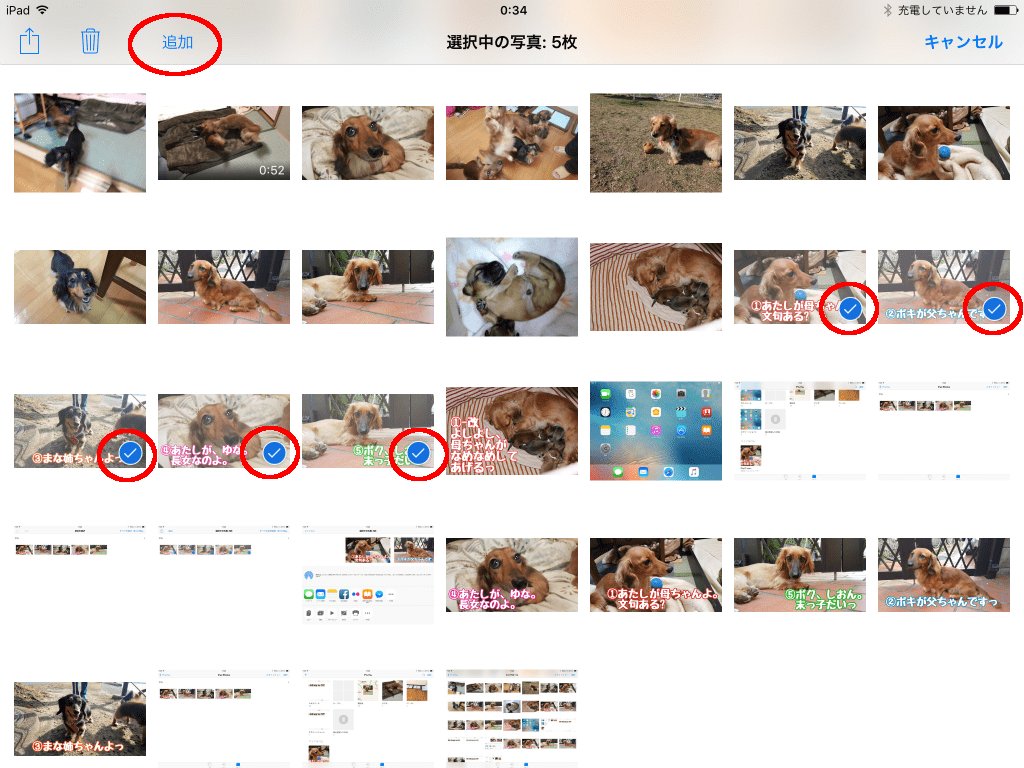 資料に使いたい写真を選択して「追加」