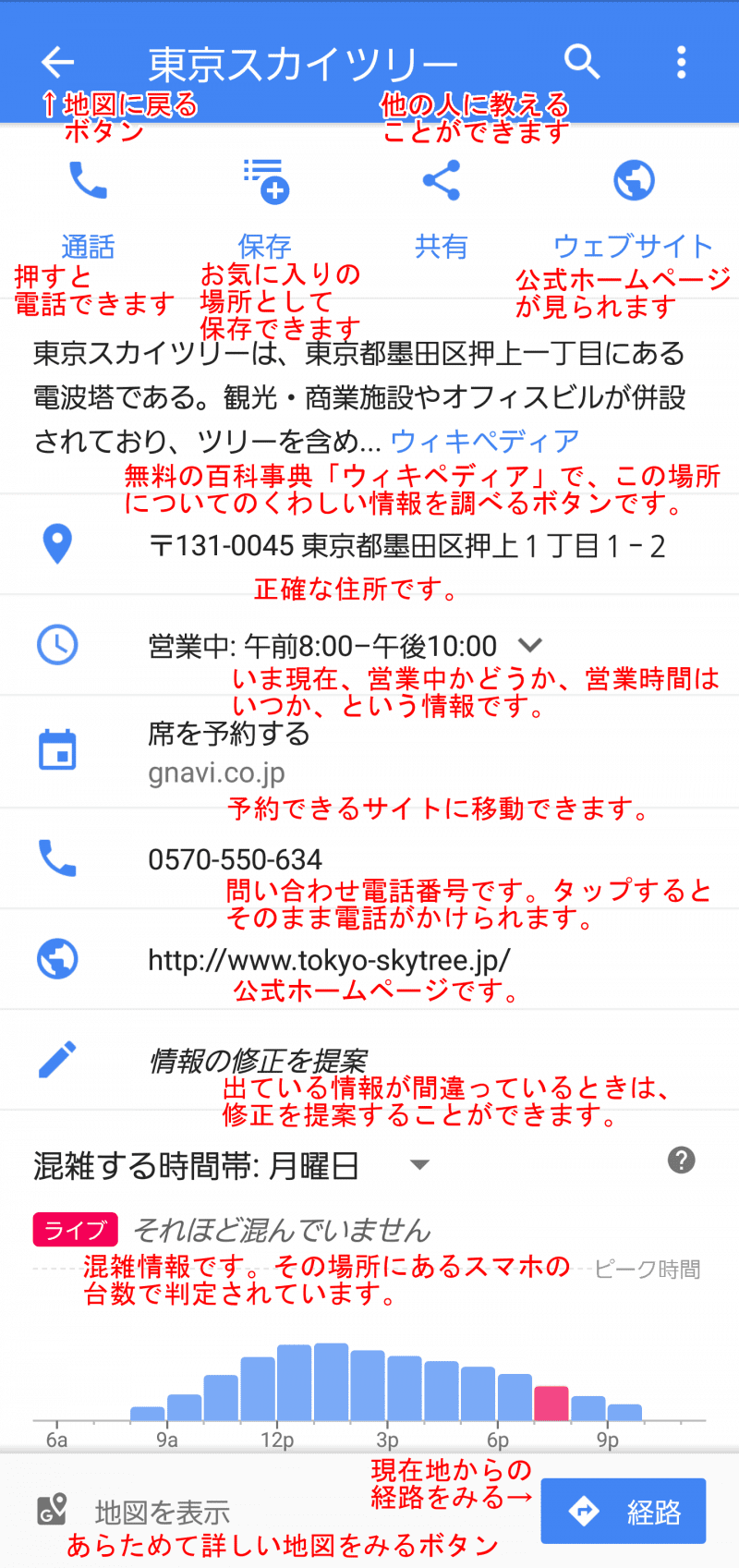 Googleマップの地点詳細情報の使い方