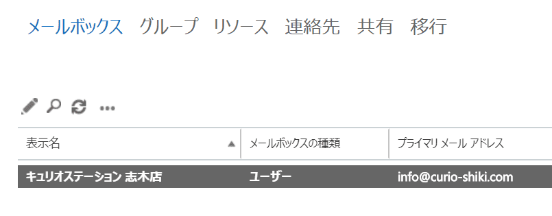 メールボックス 表示名 種類 プライマリメールアドレス