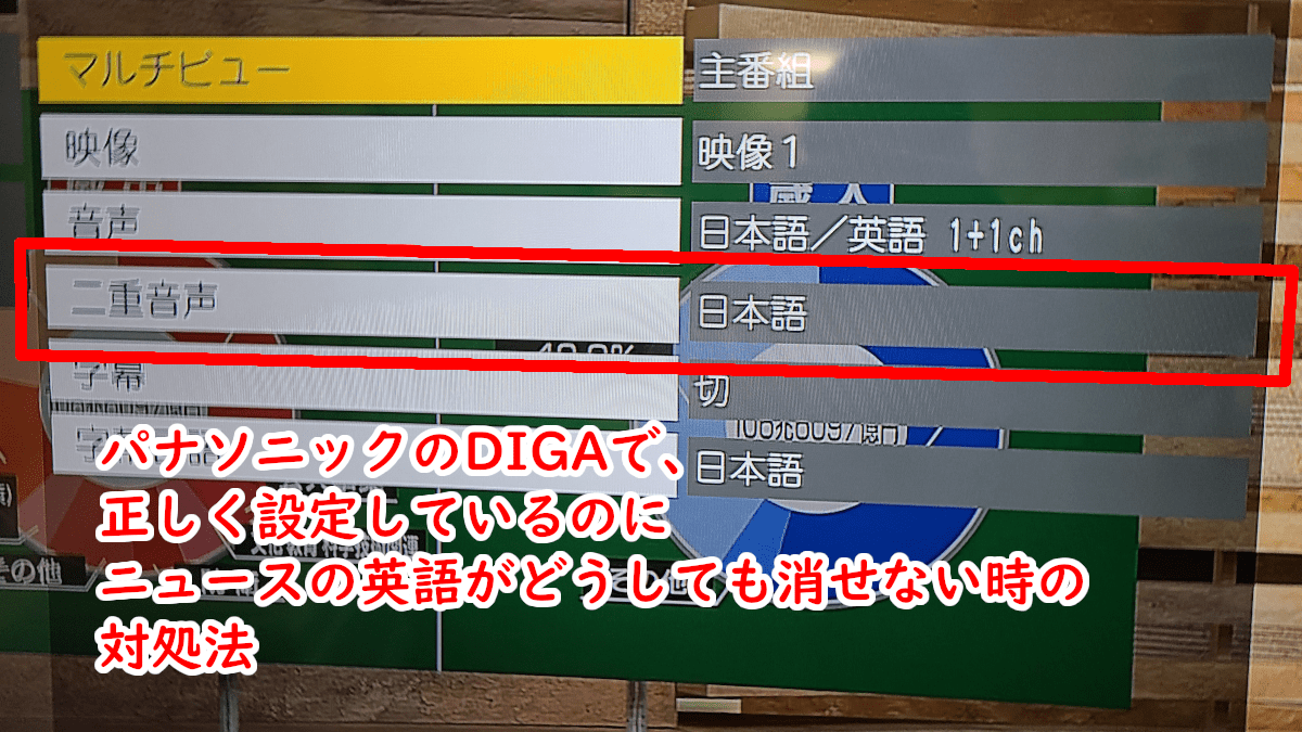 パナソニックのDIGAで、正しく設定しているのニュースの英語がどうしても消せない時の対処法