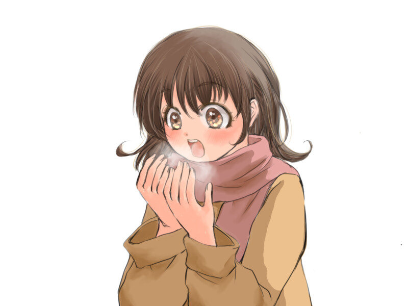 手に息を吐きかける女性