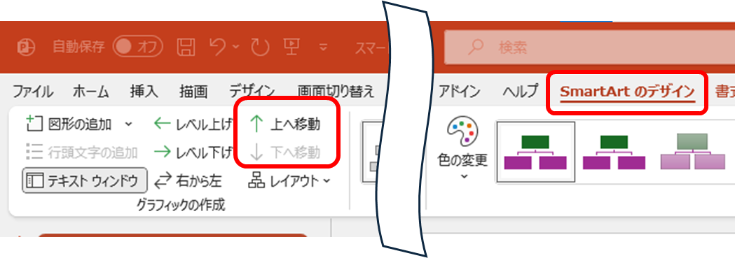 SmartArtのデザイン 上へ移動 下ヘ移動