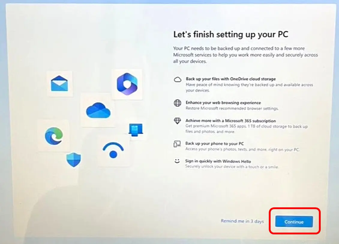 Windows 11「PCのセットアップを完了しましょう」が出て操作できない Windows 11「PCのセットアップを完了しましょう」が出て操作できない