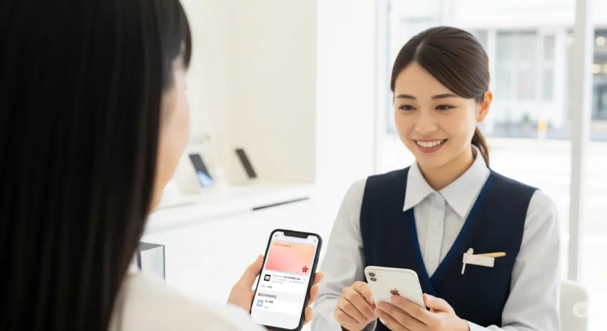 携帯ショップの店頭で、Walletのマイナンバーカードを提示しているイメージ