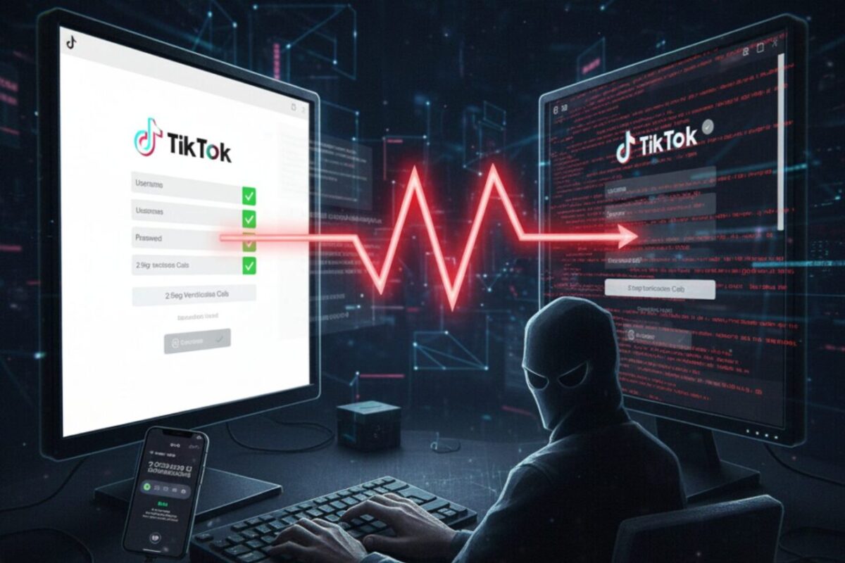 TikTokのリアルタイムフィッシング。偽サイトにユーザーが入力し他ログイン情報が、犯人の画面に転送されるようす　